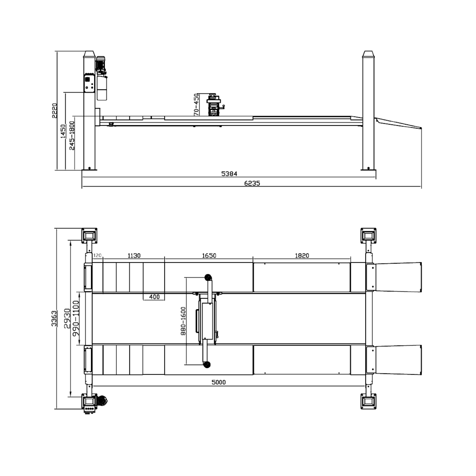 ELEVADOR DE 4 POSTES CAPACIDAD 5500KG (12,126 LBS) C/ROLLING JACK