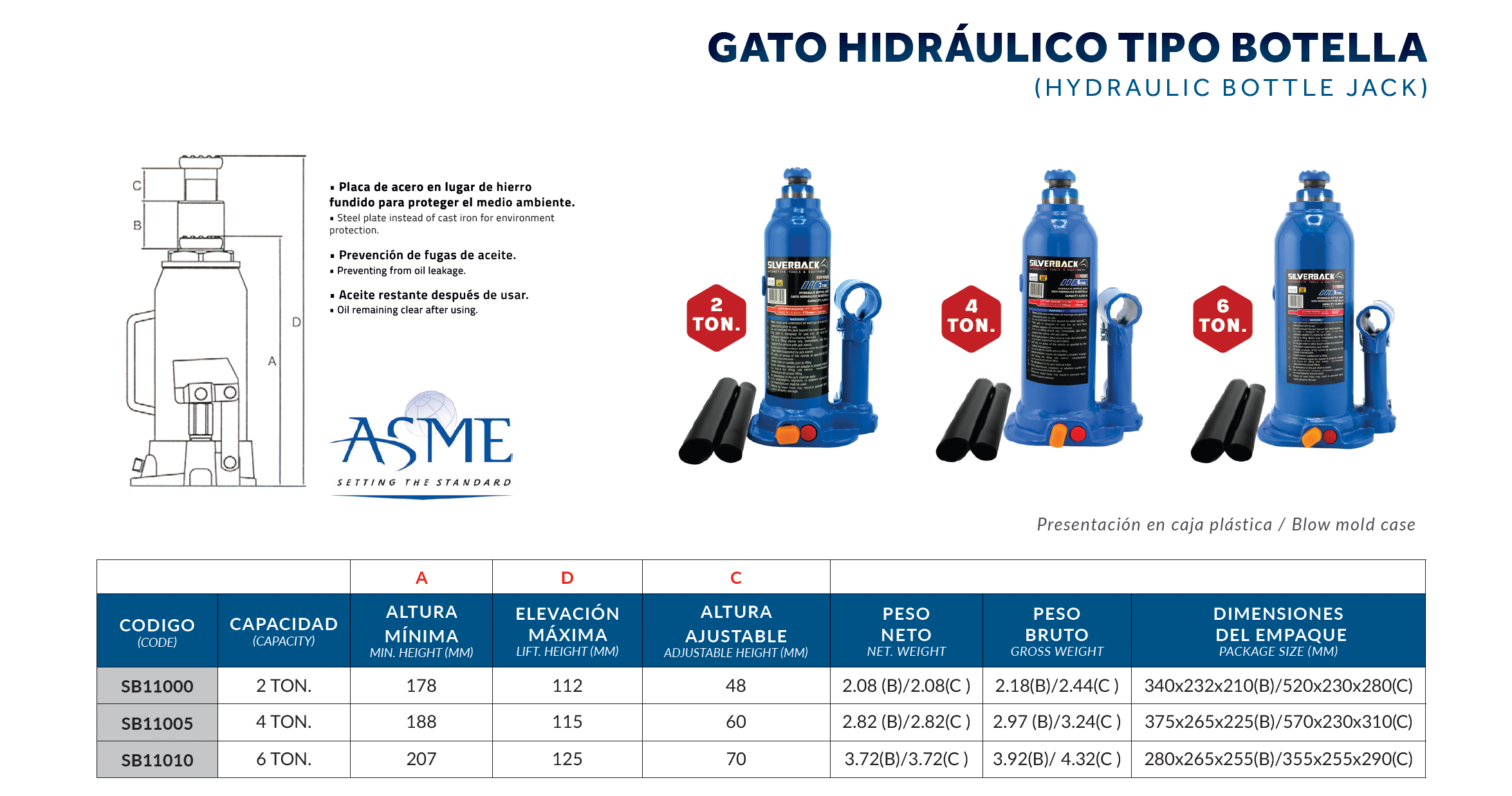 GATO HIDRÁULICO BOTELLA 2T CON ESTUCHE PLÁSTICO