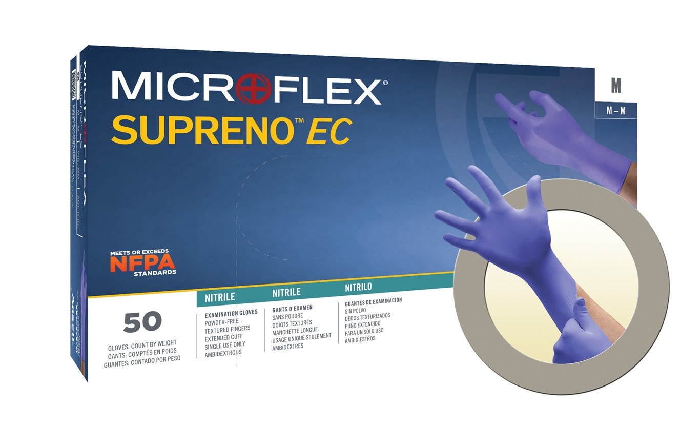 GUANTES DESECHABLES DE NITRILO AZUL VIOLETA SIN POLVO CON DEDOS TEXTURIZADOS MICROFLEX SUPRENO (B0X 50 UNIDADES)