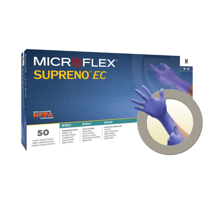 GUANTES DESECHABLES DE NITRILO AZUL VIOLETA SIN POLVO CON DEDOS TEXTURIZADOS MICROFLEX SUPRENO (B0X 50 UNIDADES)