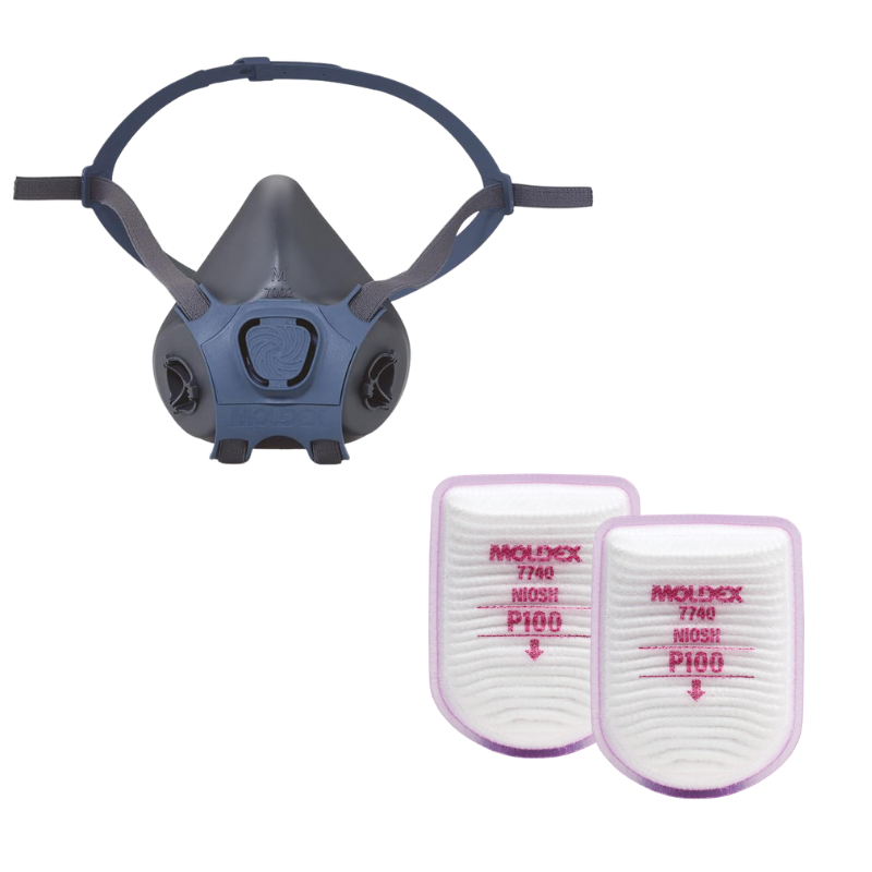 COMBO RESPIRADOR MEDIA CARA EN TERMOPLÁSTICO SERIE 7000 + FILTROS P100 SEMI-RECTANGULAR