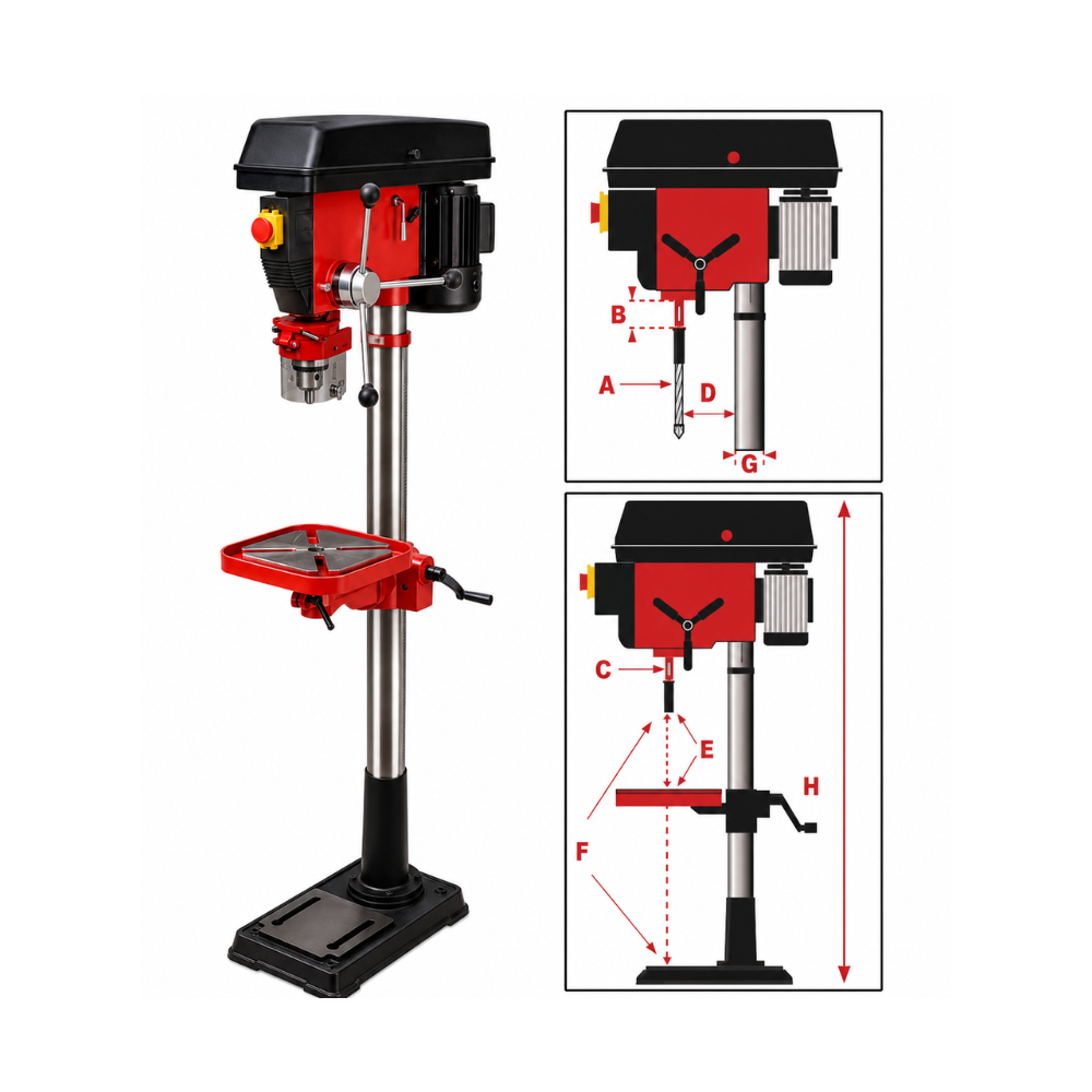 TALADRO DE PEDESTAL CAP. 1", MANDRIL 5-20 MM, DE 1500W 230V/1PH/60Hz