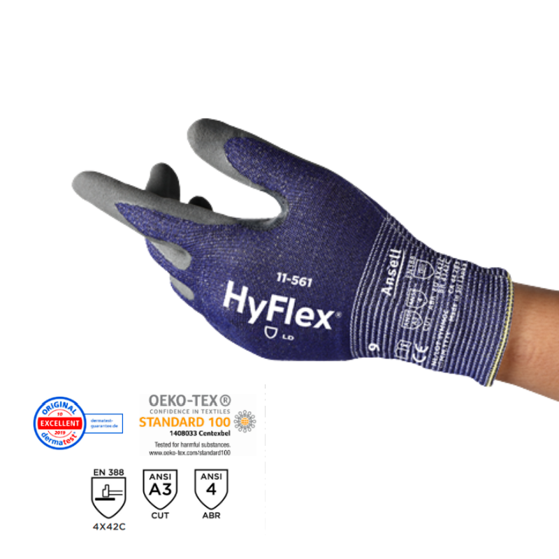 GUANTE HYFLEX 11-561 CON RECUBRIMIENTO DE NITRILO RESISTENTE A CORTES