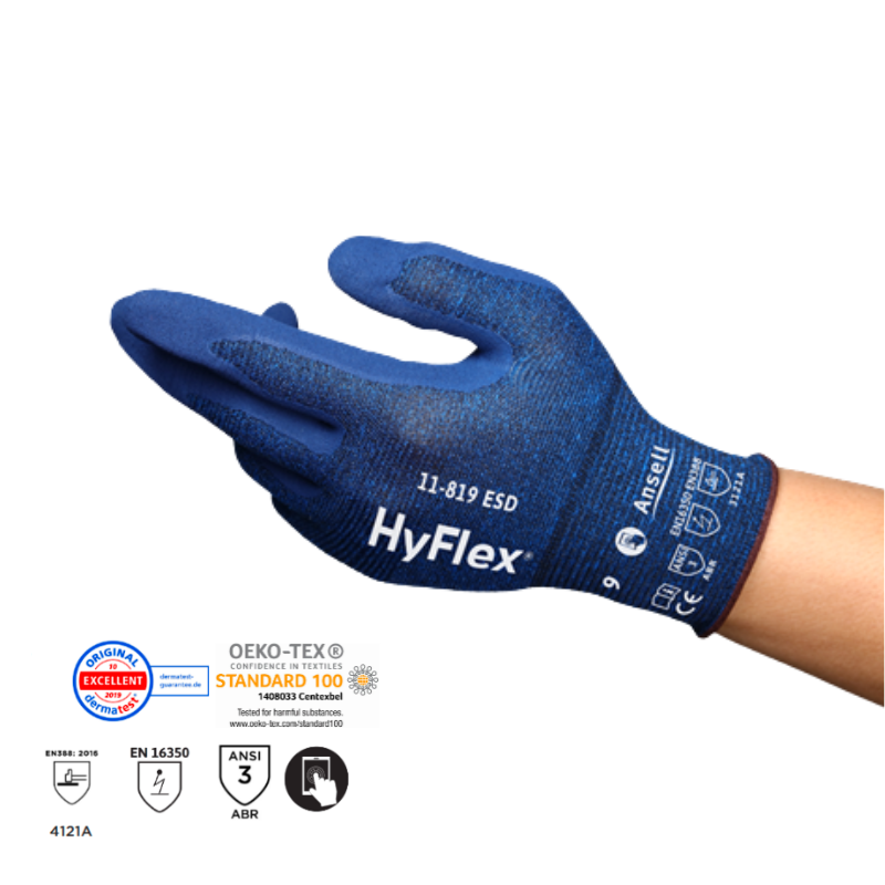GUANTE HYFLEX 11-819 DE NYLON CON RECUBRIMIENTO DE NITRILO ANTIESTÁTICO