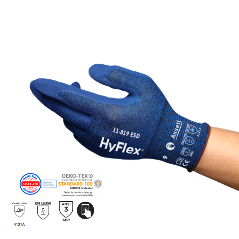 GUANTE HYFLEX 11-819 DE  NYLON CON RECUBRIMIENTO  DE NITRILO ANTIESTÁTICO