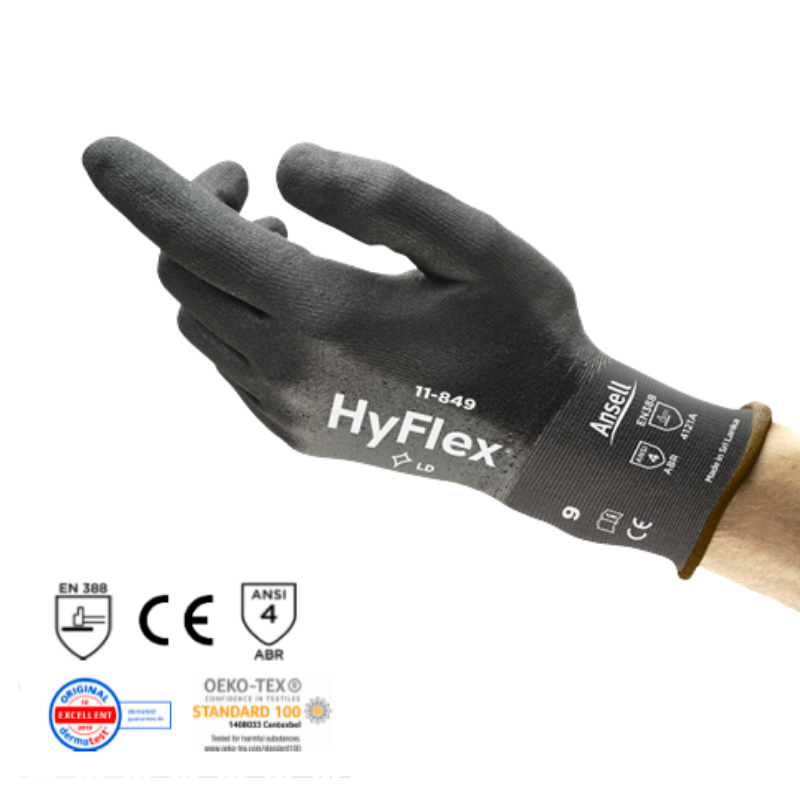GUANTES HYFLEX 11-849 DE NYLON CON PALMA Y DORSO DE ESPUMA DE NITRILO