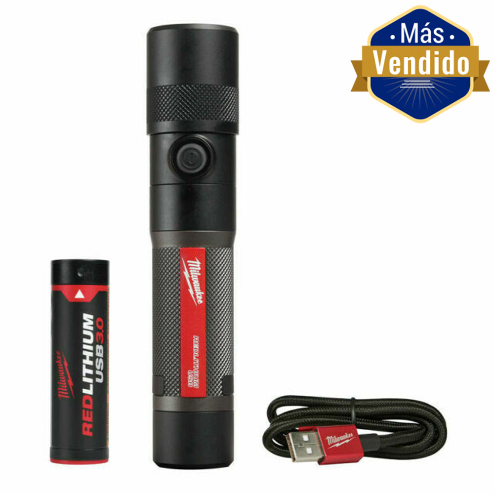 LAMPARA LED TIPO FLASHLIGHT DE 1100 LUMENS, RECARGABLE POR USB, TWIST FOCUS