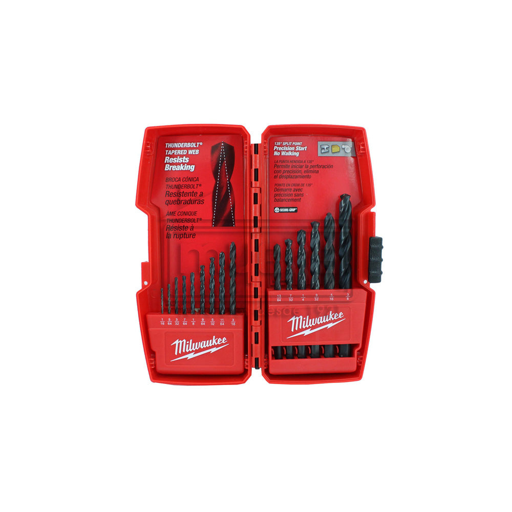 JUEGO DE BROCAS HSS THUNDERBOLT NEGRA 1/16 A 3/8, 15 PZS