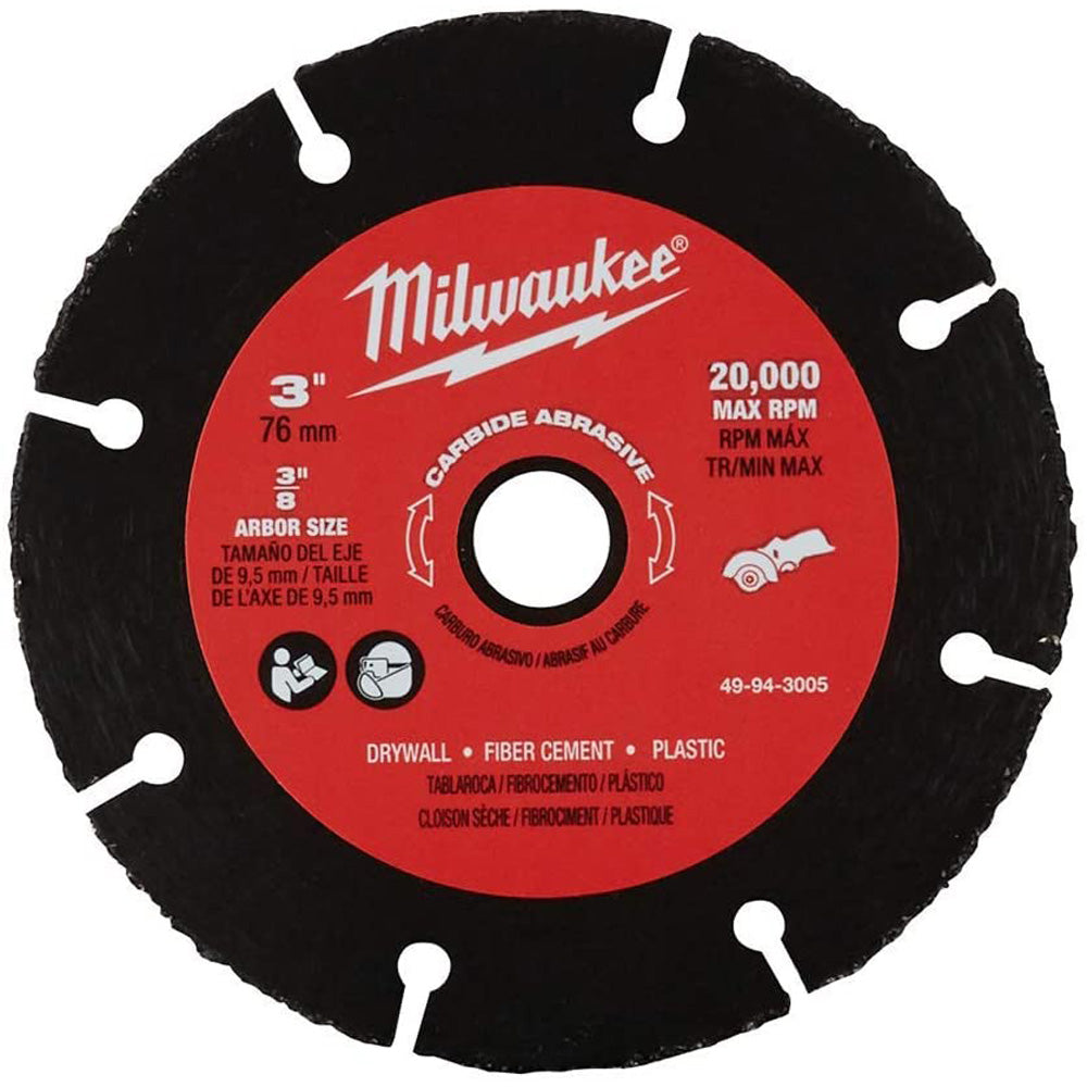 DISCO ABRASIVO C/CARBURO P/ DRYWALL, TABLERO D/CEMENTO, PVC 3 PULG X 3/8 T1 (20,000 RPM)