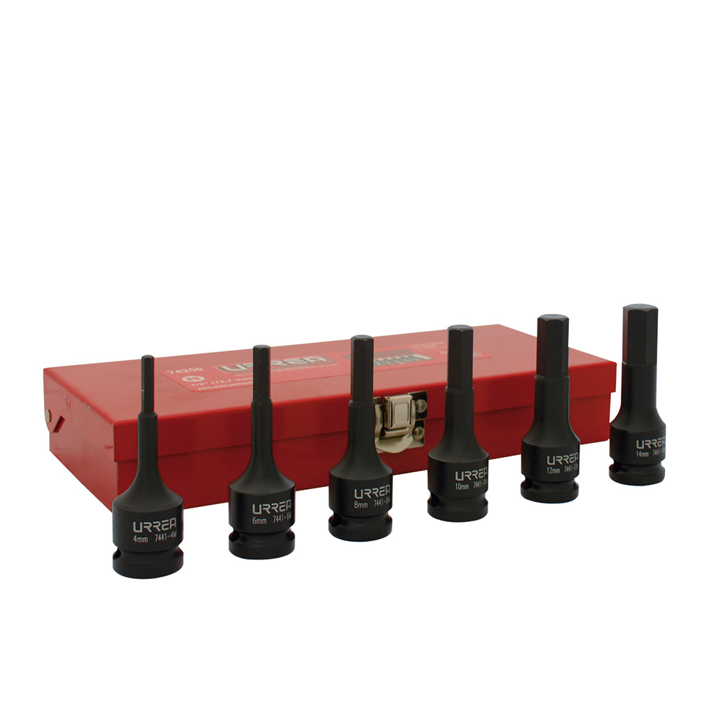 JUEGO DE DADOS DE IMPACTO 6 PZS PUNTA HEXAGONAL METRICOS 1/2"