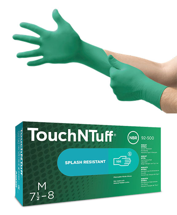 GUANTES DESECHABLES DE NITRILO VERDES CON DEDOS TEXTURIZADOS TOUCHNTUFF (BOX 100 UNIDADES)