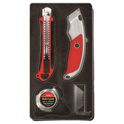 BANDEJA CON JUEGO DE CUCHILLA , EXACTO Y CINTA METRICA 8 PZS