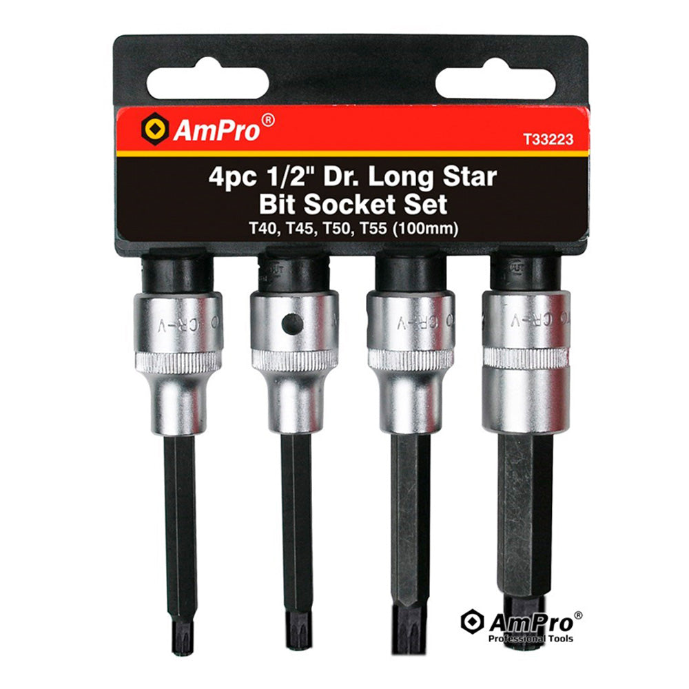 JUEGO DE DADOS TORX 4 PZS 1/2" T40-T55 LARGO (100MM)