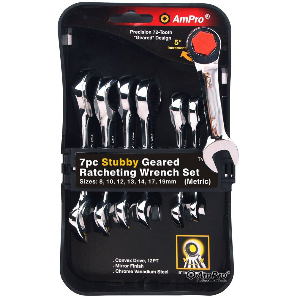 JUEGO DE LLAVES COMBINADAS CON RATCHET 7 PZS 8-19MM CORTAS
