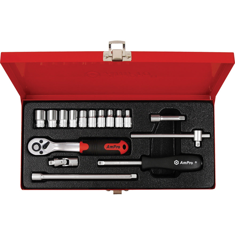JUEGO DE DADOS CORTOS Y ACCESORIOS 1/4" 16 PZS 5/32"-1/2"