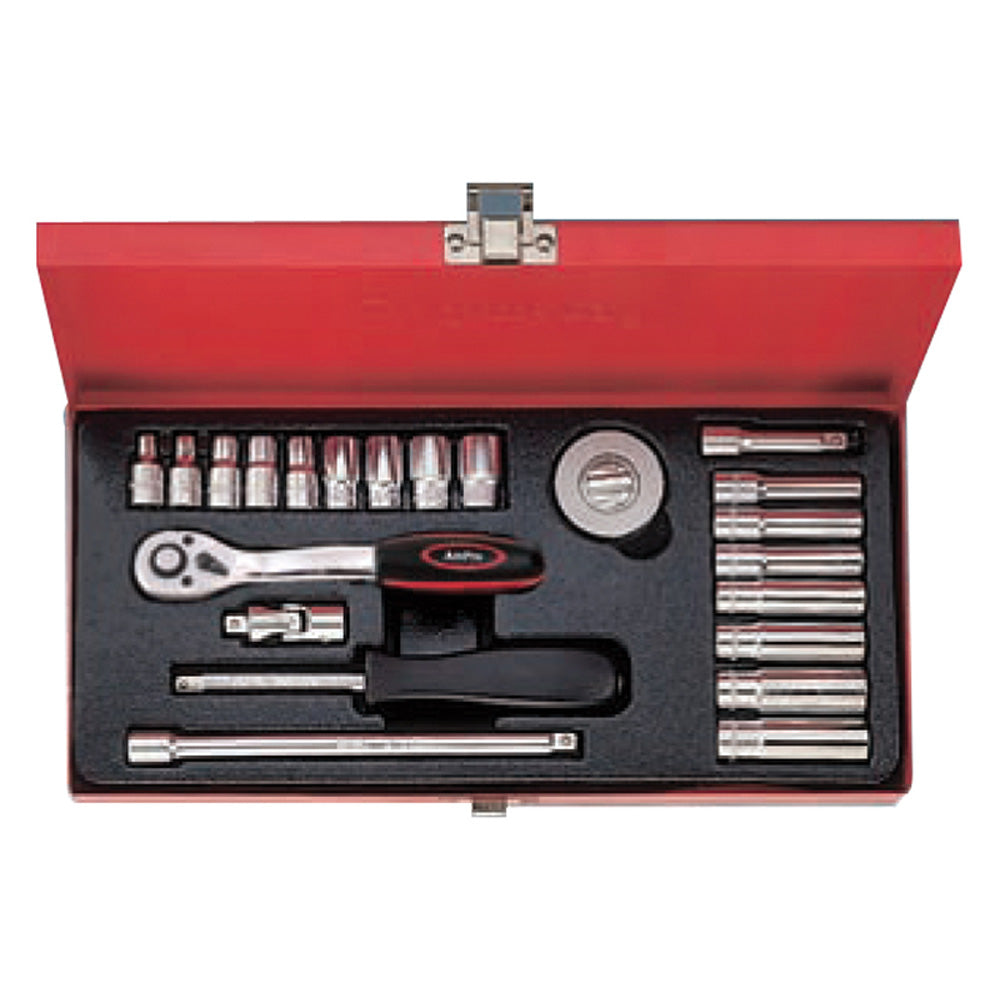 JUEGO DE DADOS CORTOS Y LARGOS Y ACCESORIOS 1/4" 22 PZS 3/16"-1/2"