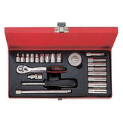 JUEGO DE DADOS CORTOS Y LARGOS Y ACCESORIOS 1/4" 22 PZS 3/16"-1/2"