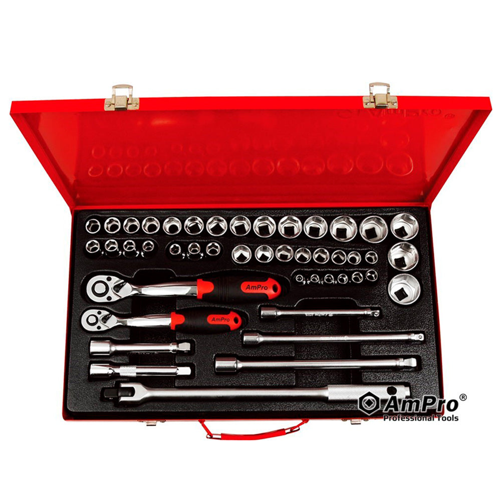 JUEGO DE DADOS CORTOS Y ACCESORIOS 3/8" Y 1/2" 45 PZS 6-32MM