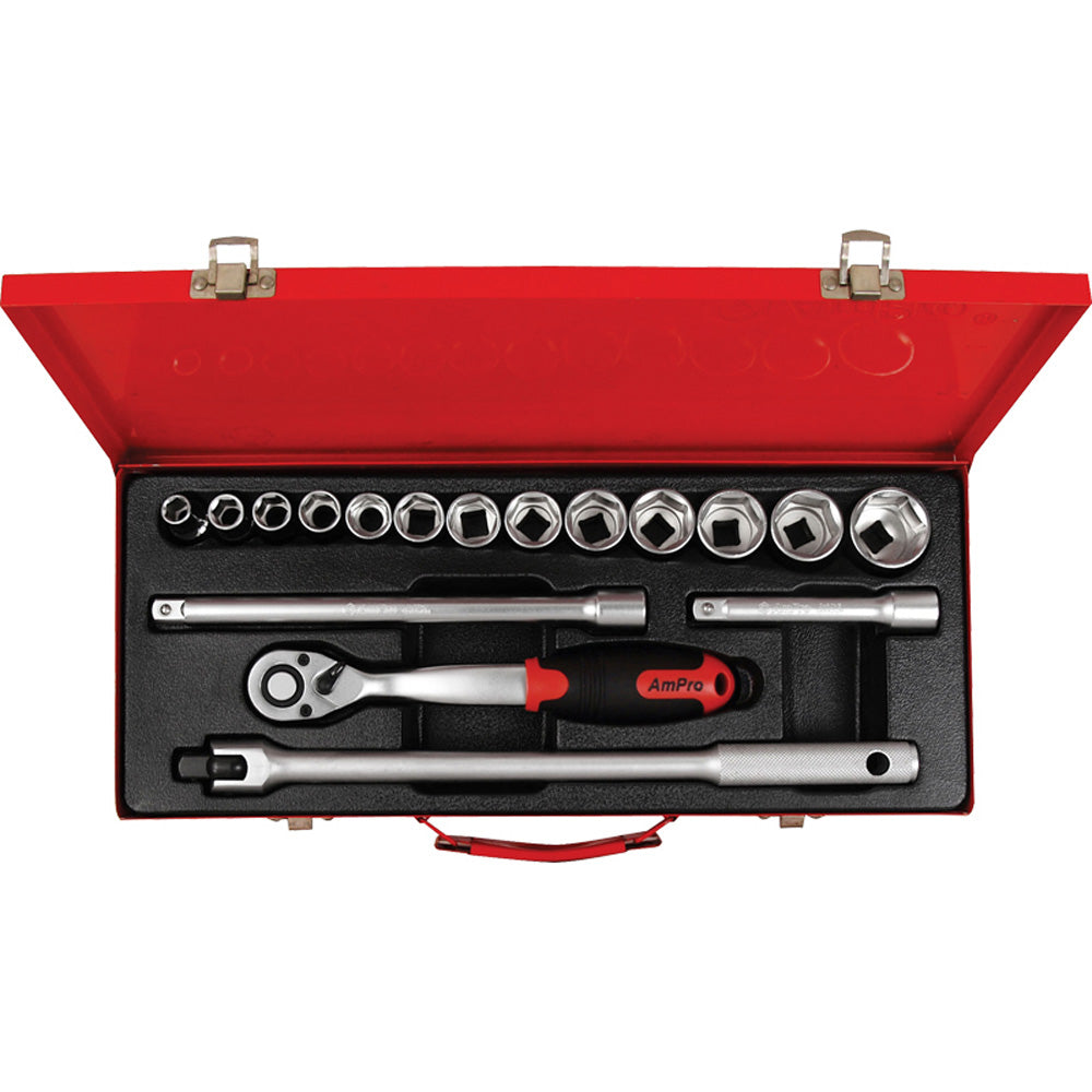JUEGO DE DADOS CORTOS Y ACCESORIOS 1/2" 17 PZS 7/16"-1-1/4"