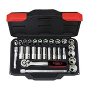 JUEGO DE DADOS CORTOS Y LARGOS Y ACCESORIOS 1/2" 27 PZS 3/8"-1-1/4"